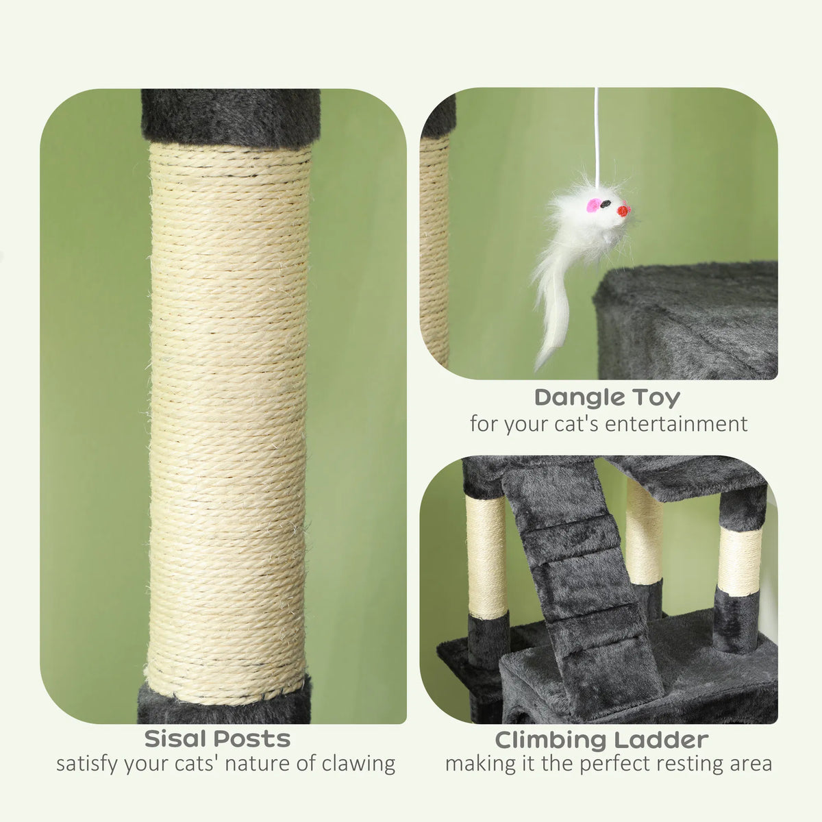 68-inch Multi-Level Cat Scratching Tree Kitty Activity Center Post Tower Condo Pet Furniture w/ Toy Grey