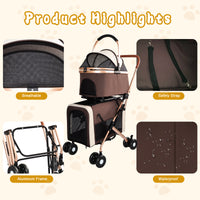 Double Pet Stroller for Dogs and Cats, Foldable Frame, 3-in-1 Convertible Carrier/Tote, Shockproof Wheels, Brake System,