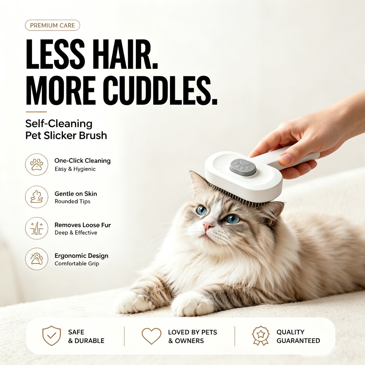 Pet Slicker Brush For Cats & Dogs, Self-Cleaning Grooming Brush With One-Click Hair Removal, Gentle Deshedding Tool For 