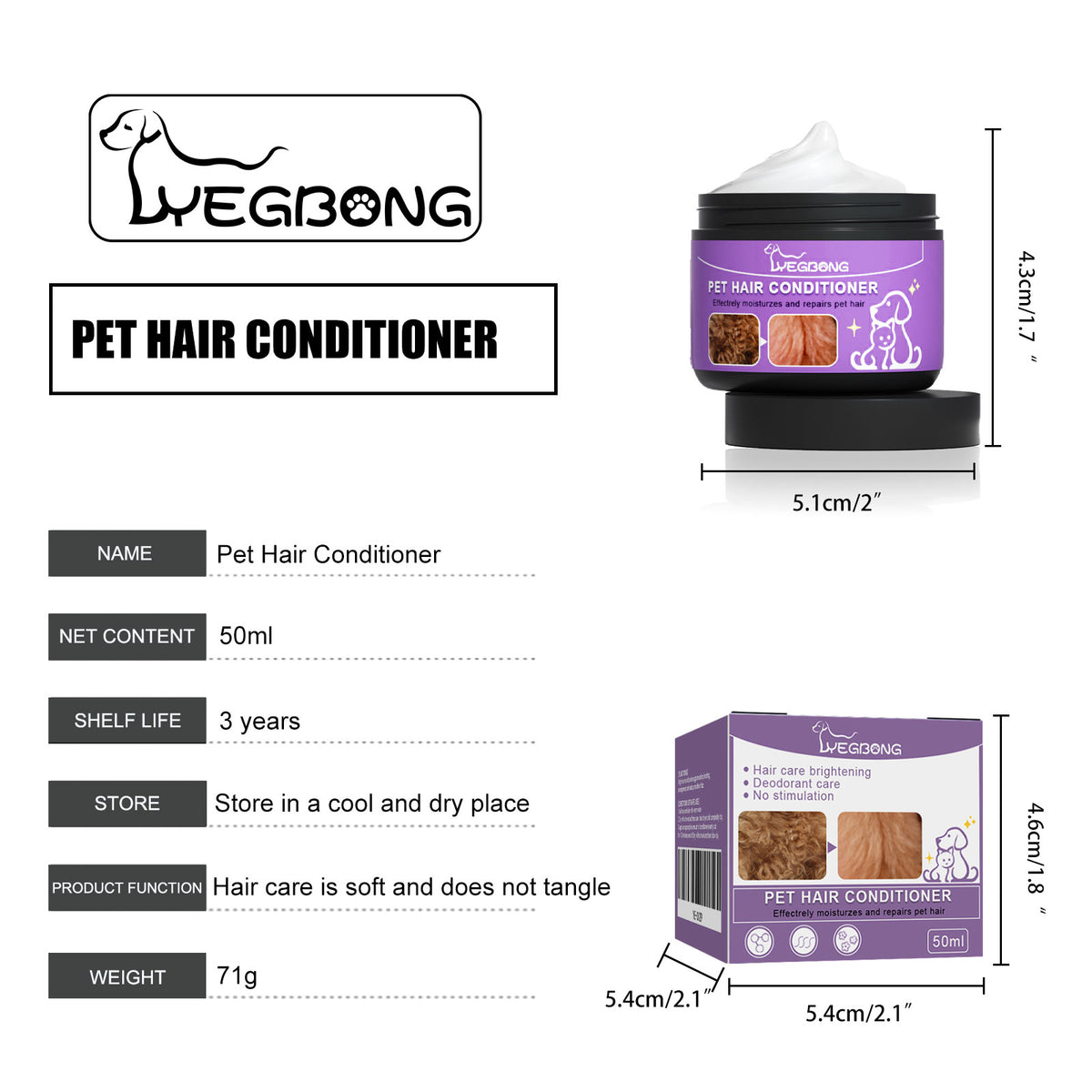 Pet Hair Conditioner For Dogs Cats, Moisturizing Detangling Pet Coat Conditioner, Anti Static, Softens & Brightens Fur, 