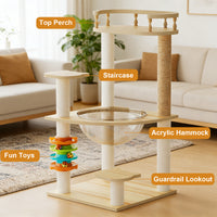 32.2" Modern Cat Tower, Wood Cat Tree Tower for Indoor Cats, Cat Treewith Sisal-Covered Scratching Posts and Top Perch, 