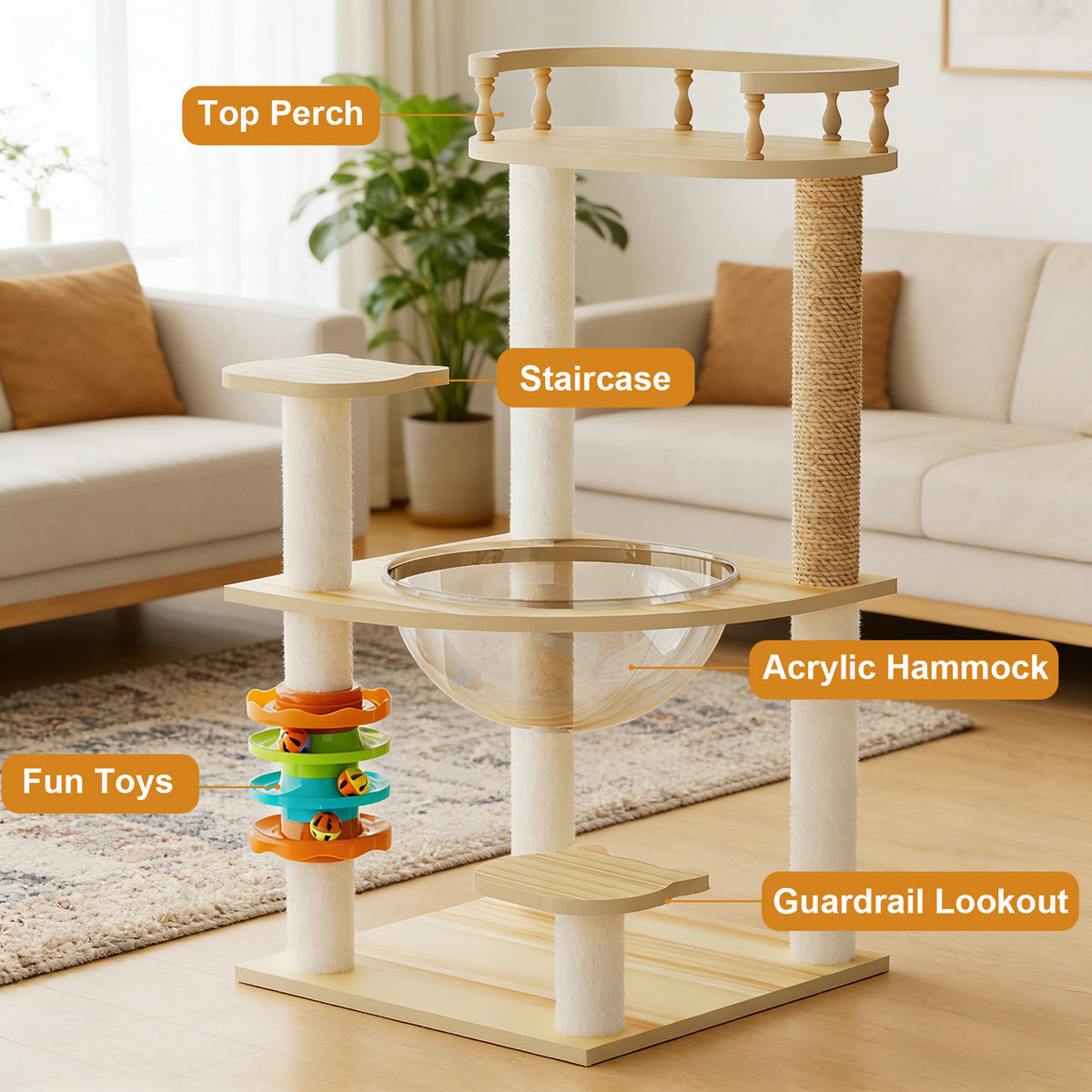 32.2" Modern Cat Tower, Wood Cat Tree Tower for Indoor Cats, Cat Treewith Sisal-Covered Scratching Posts and Top Perch, 