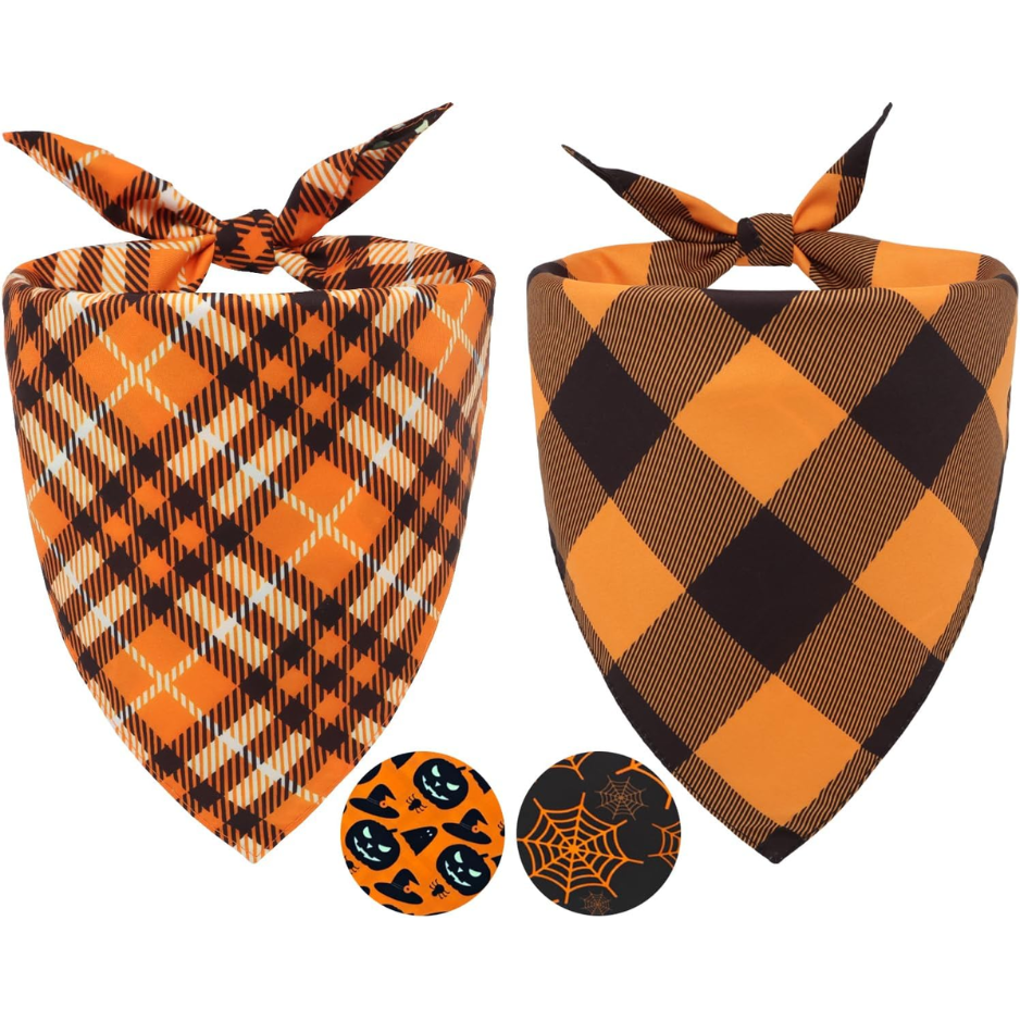Dog Bandanas 2PCS Halloween Pumpkin Spider Web Large Dogs
