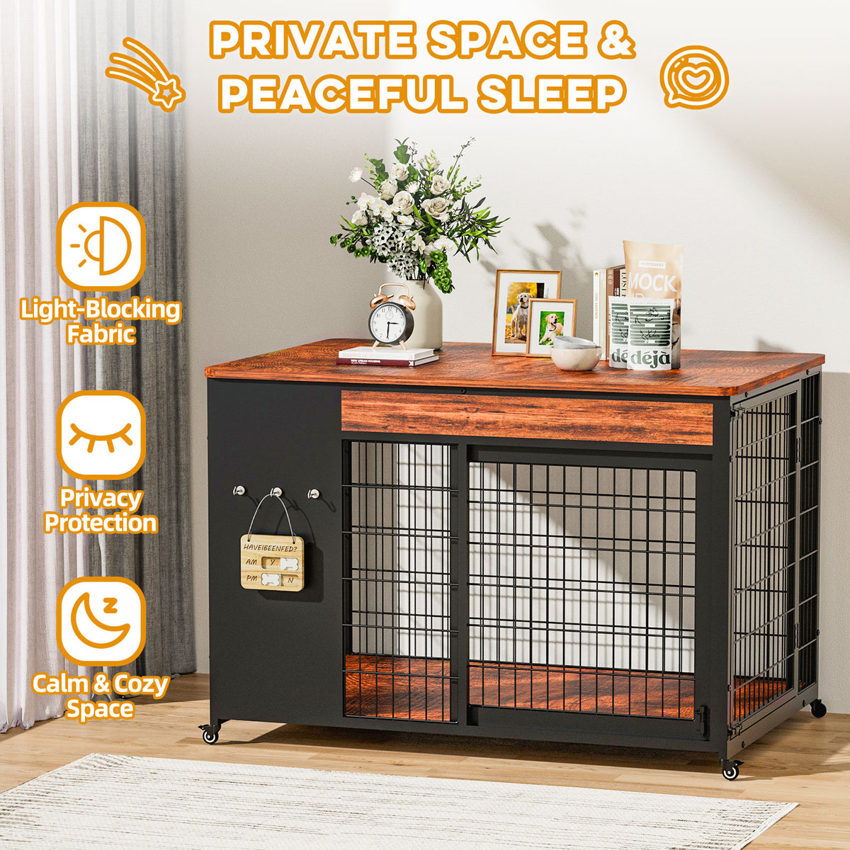 42-Inch Double Wide Wooden Double-Door Dog Crate Side Table Combo - Heavy-Duty DIY Assembly, Chew-Resistant Construction
