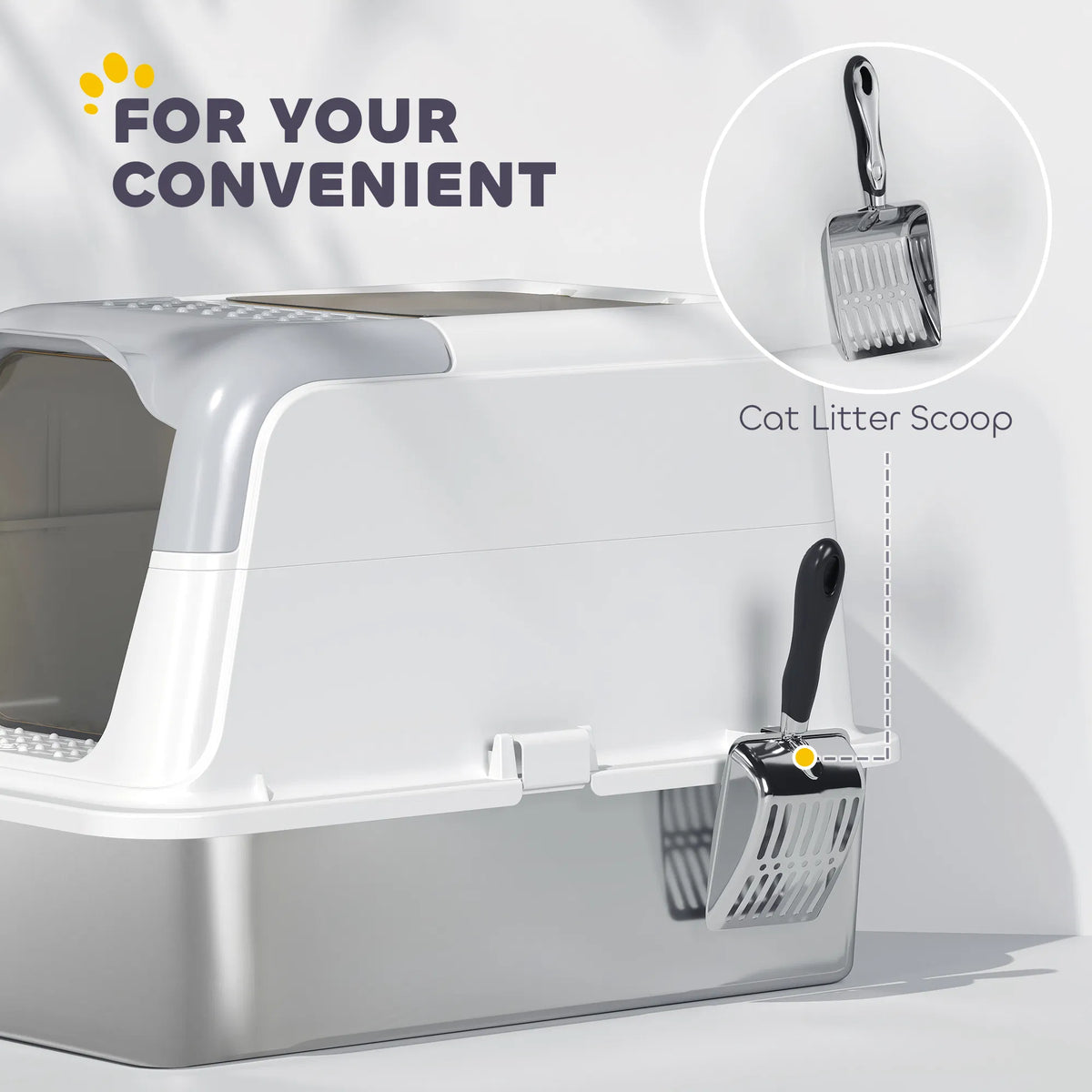 Extra Large Stainless Steel Litter Box, Enclosed Kitty Litter Box for Big Cats with Scoop, Deodorizer Bag