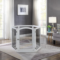 6-Panel Freestanding Wooden Dog Playpen & Pet Gate, 144"L x 31.5"H – Lockable Gate, No Wall Mounting, White/Espresso