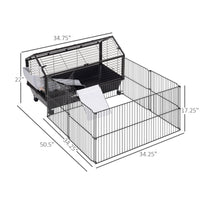 Rolling Metal Rabbit, Guinea Pig, or Small Animal Hutch Cage with Main House and Run