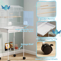 49" Rolling Bird Cage Cockatoo House Play Top Finch Pet Supply with Storage Shelf, Wheels - White
