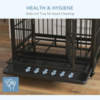 Heavy Duty Dog Crate Metal Cage Kennel With Lockable Wheels, Double Door And Removable Tray, Gray