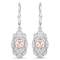 1.04 Carat Genuine Morganite and White Topaz .925 Sterling Silver Earrings