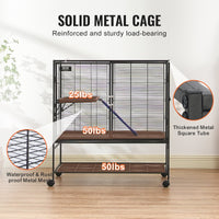 39' Metal Small Animal Cage 2-Tier Rolling Ferret Cage With Tray A Ramp