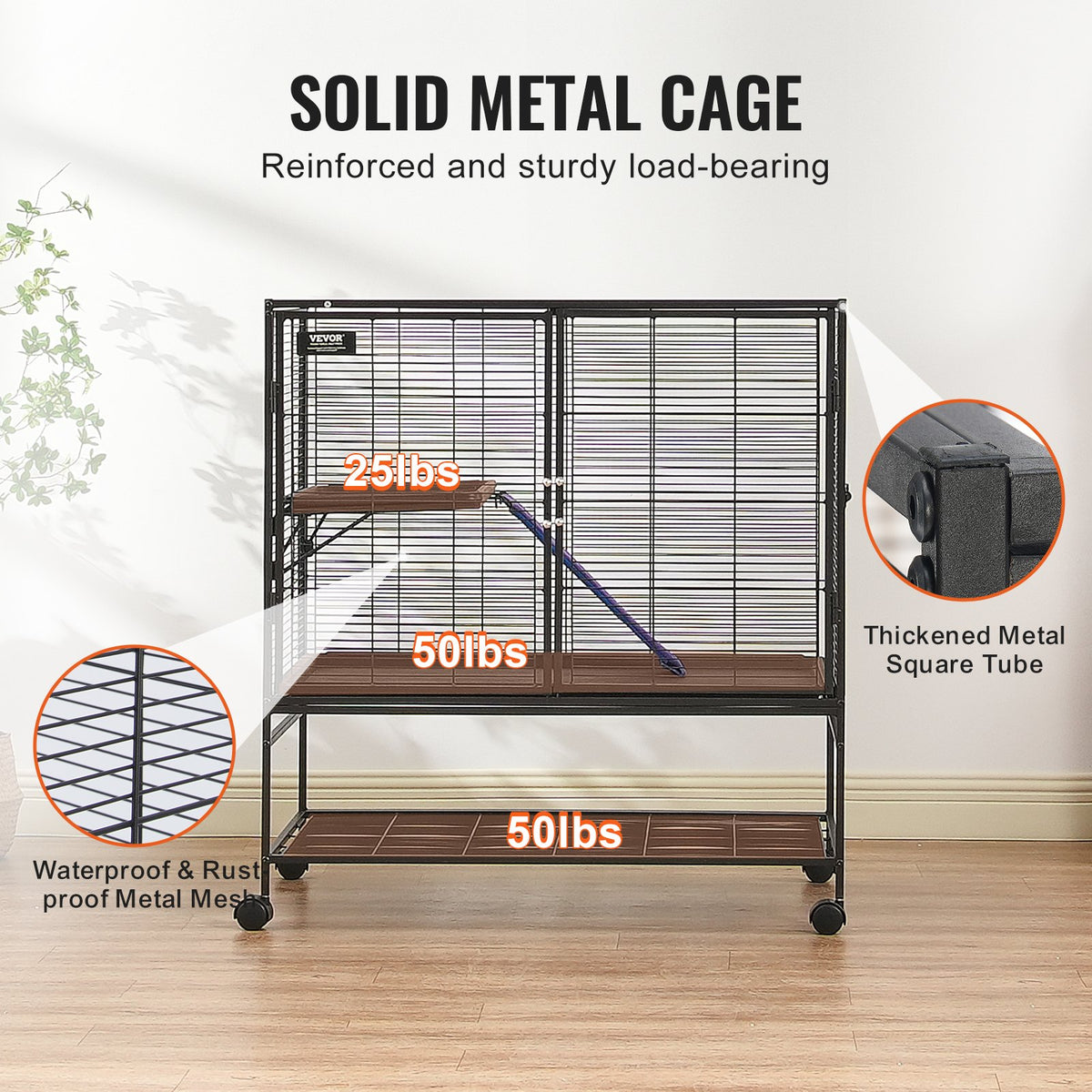 39' Metal Small Animal Cage 2-Tier Rolling Ferret Cage With Tray A Ramp