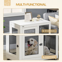 Pet Crate End Table with Water-resistant Cushion or Large Medium Dogs, White