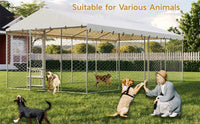 20x10 FT Large Outdoor Dog Kennel with Canopy, Heavy Duty Galvanized Steel Frame, Waterproof Cover, Built-in Elevated Fe