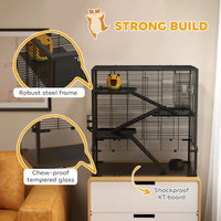 4 Tier Hamster Cage With Deep Tempered Glass Bottom, Running Wheel, Hut, Water Bottle, Food Dish