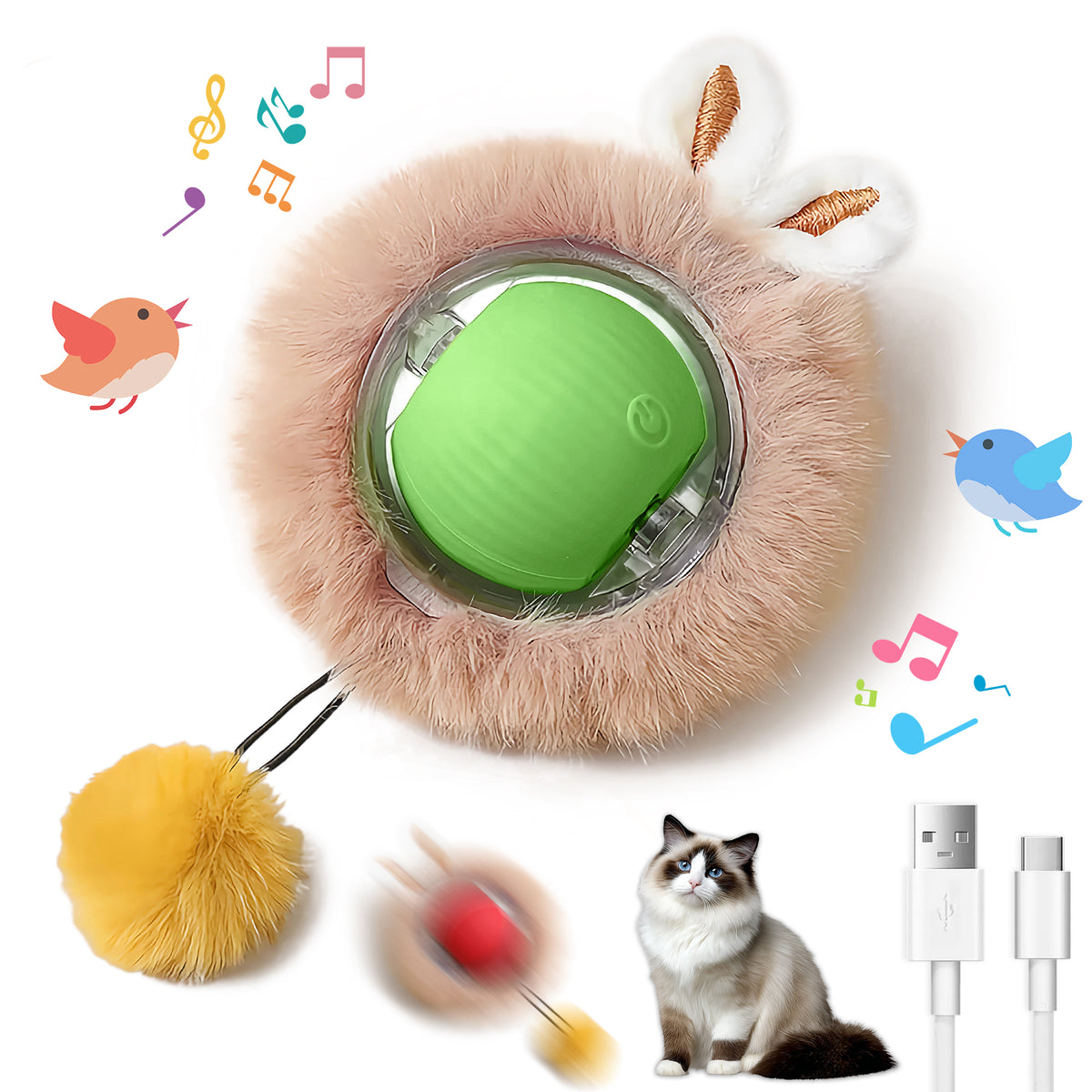 Interactive Toys Ball For Cats, Dog,Agile Moving Cat Ball ,Motion Activated Automatic Moving Ball With Lights,with Fluff