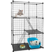 3 Tier Cat Playpen Cage Metal Indoor Cat House Detachable Kitten House with 3 Doors 2 Ladders Large Cat Exercise Place f