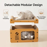 Multi-Style Double-Layer Cat Scratcher House, 2-Tier Large Cat Villa Bed With Corrugated Cardboard, Interactive Hanging 