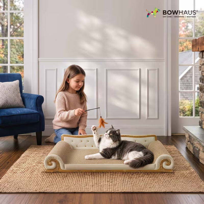 27.5" Cat Couch Scratcher Bed – Corrugated Cardboard Lounge Sofa for Indoor Cats