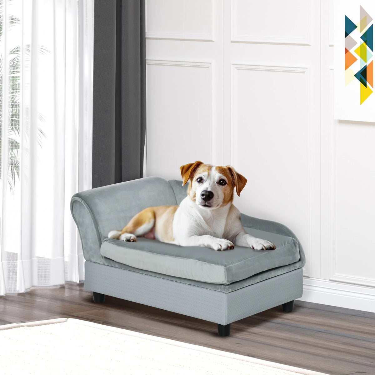 Luxury Dog Bed For Small Dogs, Hidden Storage, Soft Foam Couch, Modern Pet Furniture, Grey