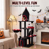 Gothic 5-Level Cat Tree 63" Tall with Sisal Scratching Posts Black Red Cat Tower