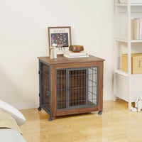 27.2" Dog Crate Furniture with Wheels for Small Dogs, Heavy Duty Dog Kennel Indoor with 2 Doors, Wooden Pet Cage End Tab