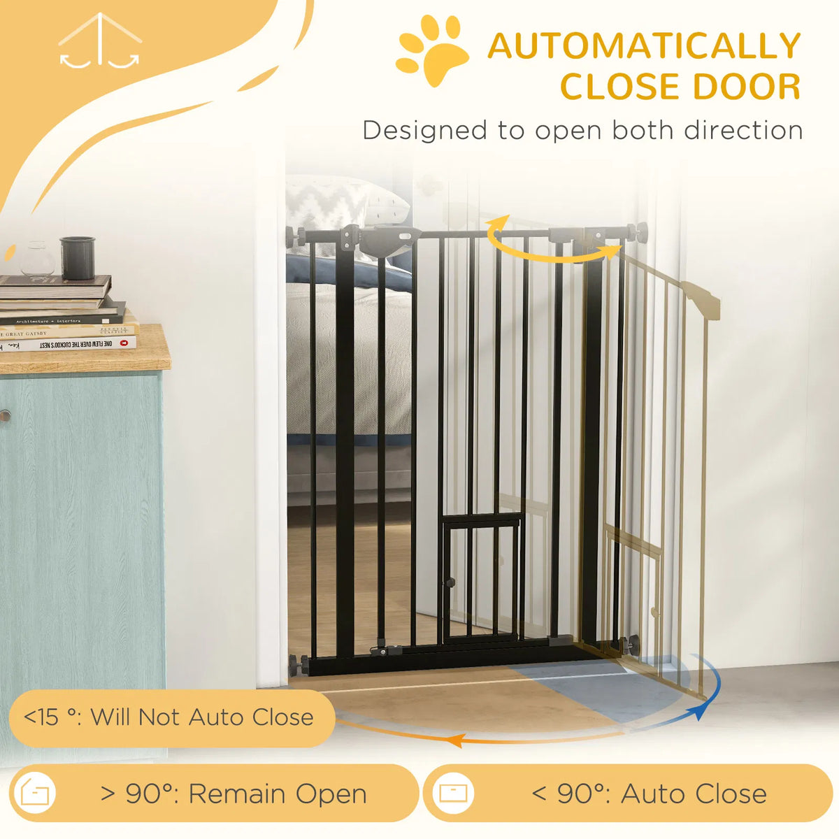 36" Easy Open Indoor Dog Gates for Doorways, House, Stair - Black