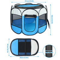 Pink-Blue Options -- 1Pc Portable Foldable Pet Tent Exercise Pen Kennel Removable Zipper Top And Bottom Water Resistant 