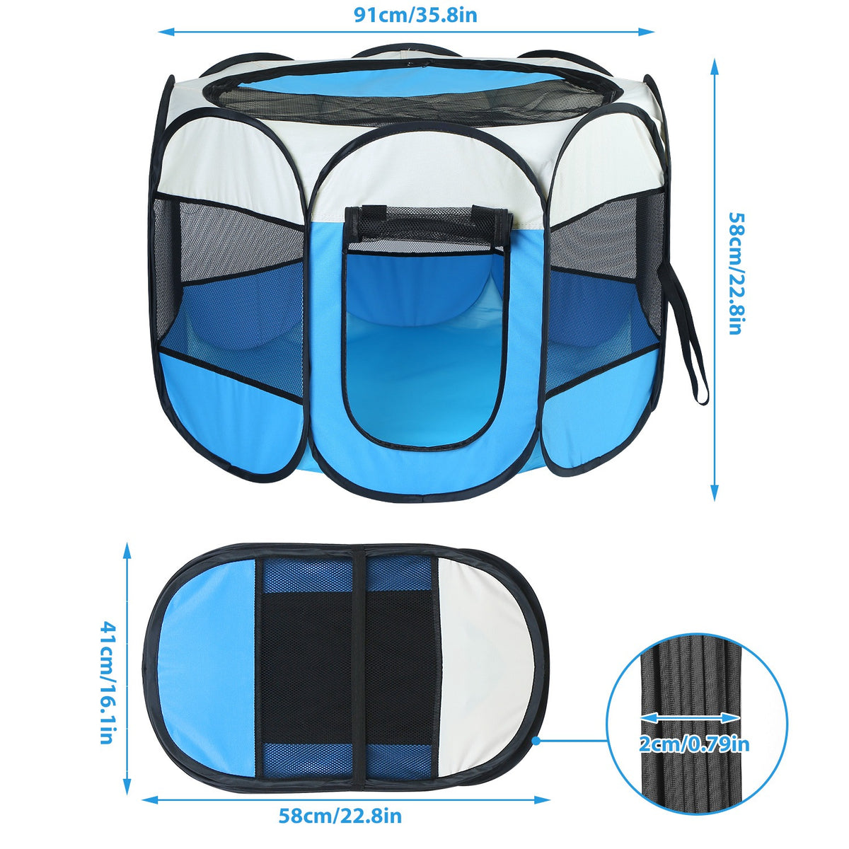 Pink-Blue Options -- 1Pc Portable Foldable Pet Tent Exercise Pen Kennel Removable Zipper Top And Bottom Water Resistant 