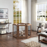 6-Panel Freestanding Solid Wood Dog Gate with Lockable Door, 132"L x 31.5"H – Foldable Pet Gate & Playpen, No Wall Mounting Required