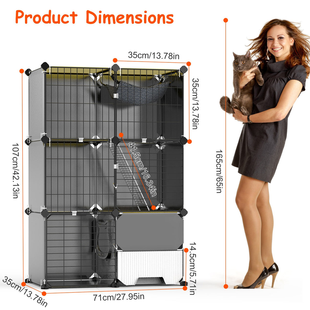 3 Tier Cat Cage Indoor With Litter Box Hammock Detachable Metal Wire Cat Kennel Cat House Cat Enclosure With Ladder For 