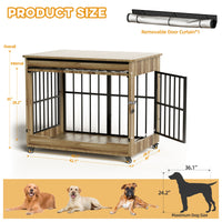 42in Large Dog Crate Furniture, Double Door Wooden Indoor Dog Kennel Furniture, Decorative Pet Cage End Table With Wheel