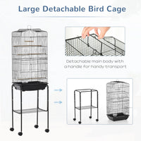 62" Rolling Bird Cage Cockatoo House Play Top Finch Pet Supply with Storage Shelf, Wheels - Black