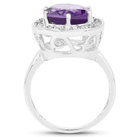 4.27 Carat Genuine Amethyst and White Topaz .925 Sterling Silver Ring