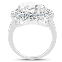 5.90 Carat Genuine Crystal Quartz and Swiss Blue Topaz .925 Sterling Silver Ring
