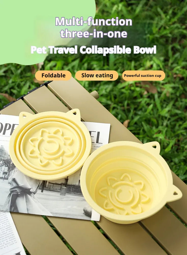 3-in-1 Pet Travel Collapsible Bowl Foldable Slow-Feeder With Strong Suction Cups Portable Silicone Dog Bowl With Hook Fo