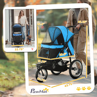 3 Wheels Pet Stroller for Small Dogs and Medium Dogs with Adjustable Canopy, Safety Tether, Storage Basket, Blue
