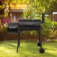 Barrel Charcoal Grill with Offset Smoker, All Metal Outdoor Smoker with Side Table and Wheels for Outdoor Garden Patio a