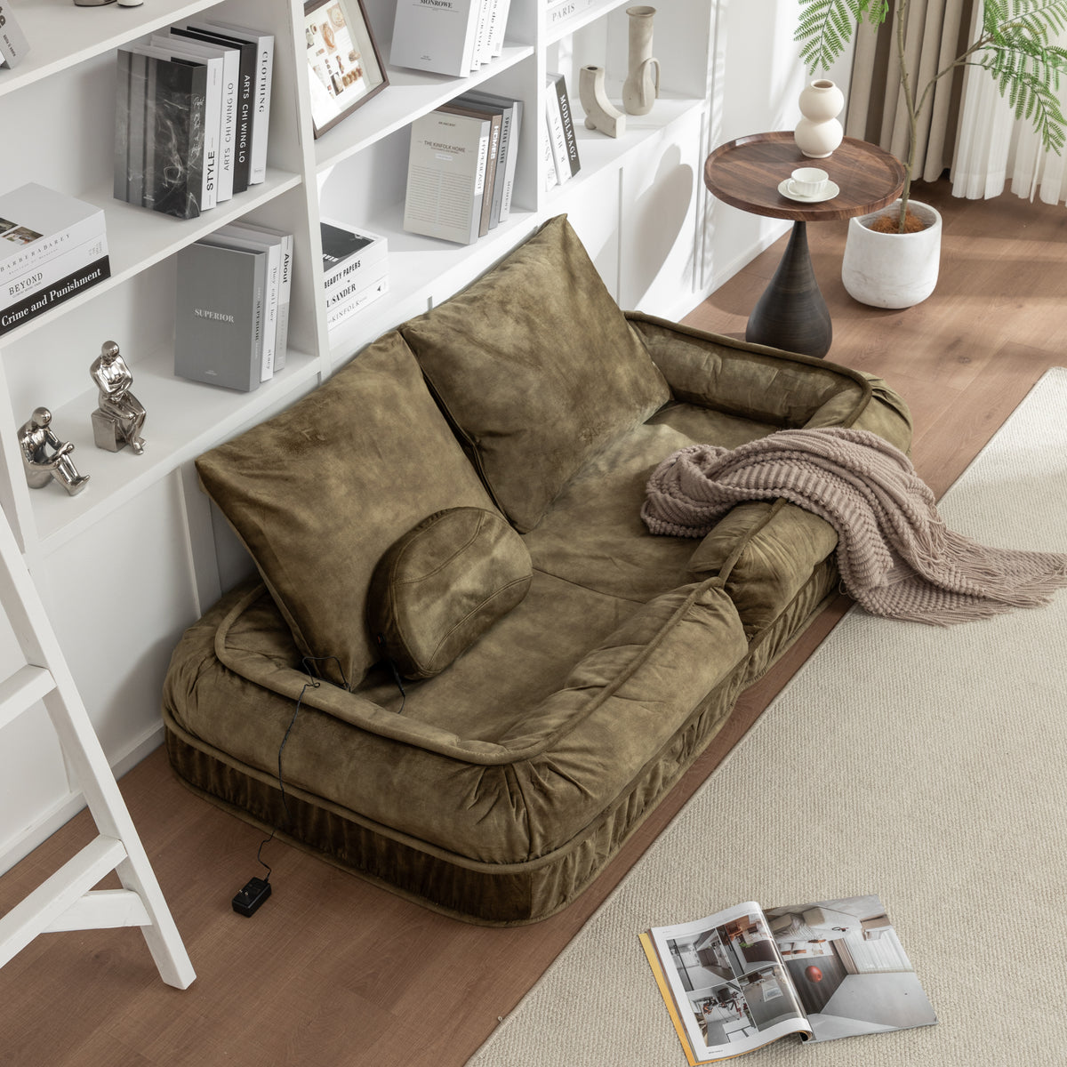 Upholstered Human Dog Bed for Adult & Pets,with 5 Adjustable Position &Massage Pillow, Bean Bag floor sofa with 2 Soft P