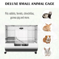 PawHut 2-Level Small Animal Cage Rabbit Hutch With Wheels, Removable Tray, Platform And Ramp For Bunny, Chinchillas, Fer