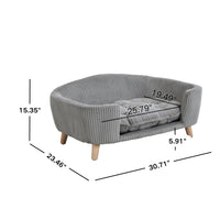 Elevated Dog Bed Frame for Small Dog, Corduroy Pet Couch Bed with Rubber Wood Legs and Supportive Foam, Grey, Easy Assem