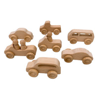 7 Pcs Natural Wooden Cars Set with 3 pcs Peg Dolls - BIG FRENCHIES