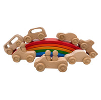 7 Pcs Natural Wooden Cars Set with 3 pcs Peg Dolls - BIG FRENCHIES