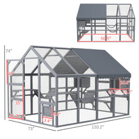 Wooden Catio Outdoor Cat Enclosure with Waterproof Cover, 2 Condos, 6 Platforms, Bridge, Doors, Gray