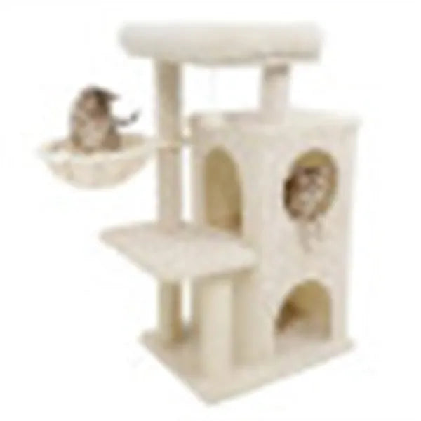 Beige 33.5" Multi-Level Cat Tree With 2-Tier Condo, Sisal Scratching Posts & Anti-Toppling Device For Cats