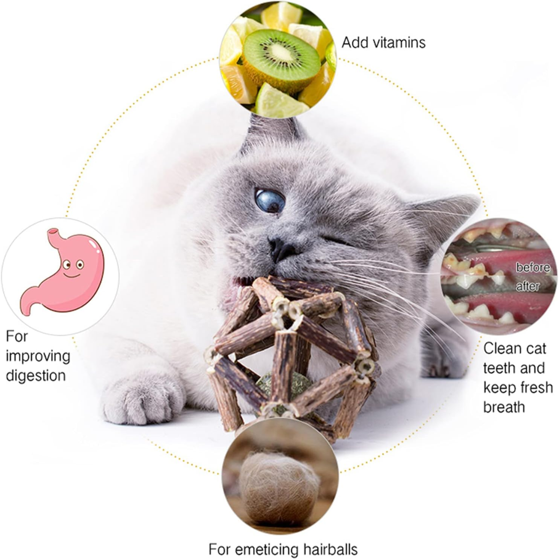 Natural Silvervine Stick Catnip Ball Bell Ball Cat Toys For Indoor Cats- Cleaning Teeth Molar Tools Cat Chew