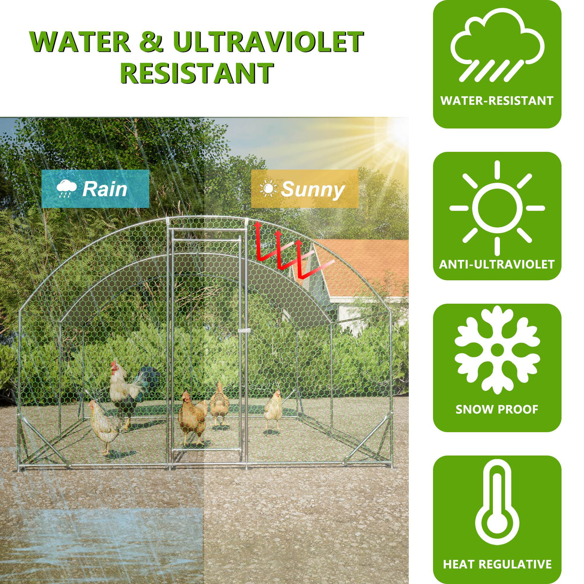 Large Chicken Coop Metal Chicken Run With Waterproof And Anti-UV Cover, Dome Shaped Walk-in Fence Cage Hen House For Out