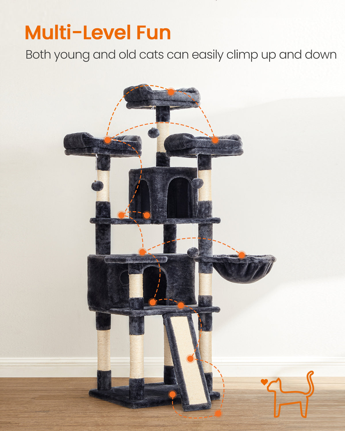 Cat Tree, 67.7 Inches Large Tower, Cat Condo