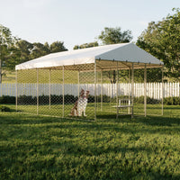 15x10 FT Large Outdoor Dog Kennel with Canopy, Heavy Duty Galvanized Steel Frame, Waterproof Cover, Built-in Elevated Fe
