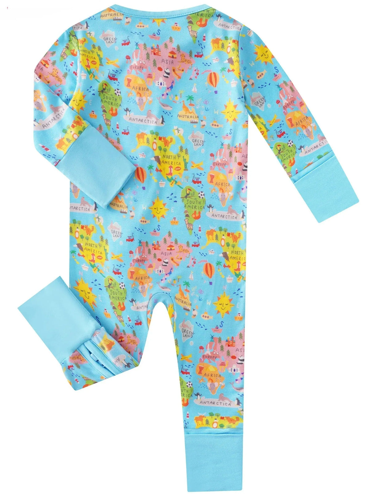 PoshTOT World Map Bamboo Baby Convertible Zippy Romper - BIG FRENCHIES